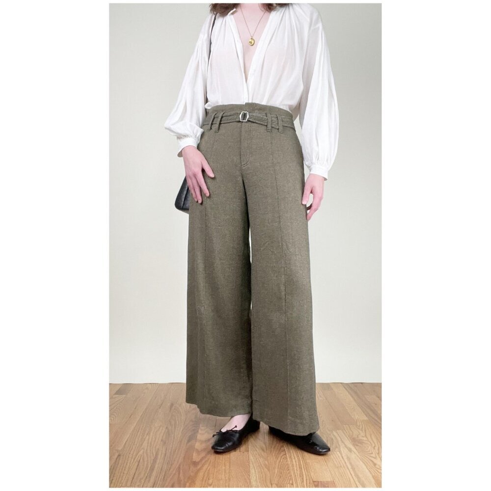 Vintage French Silk Wool Knit Wide Leg Flare High Rise Pants Tweed Long Trousers - Picture 10 of 10